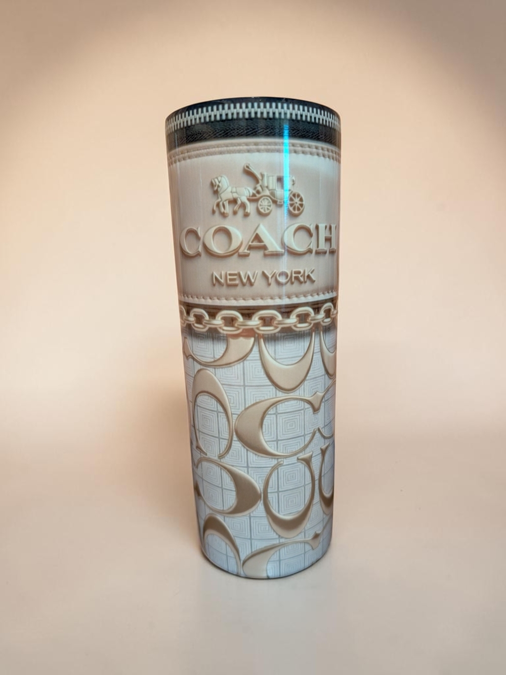 Coach Embossed Signature Tumbler — Beige & White